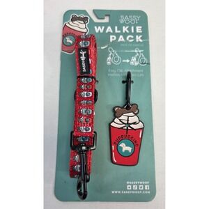 Sassy Woof Walkie Pack Red Puppuccino Dog Leash and Bag Dispenser Set NEW